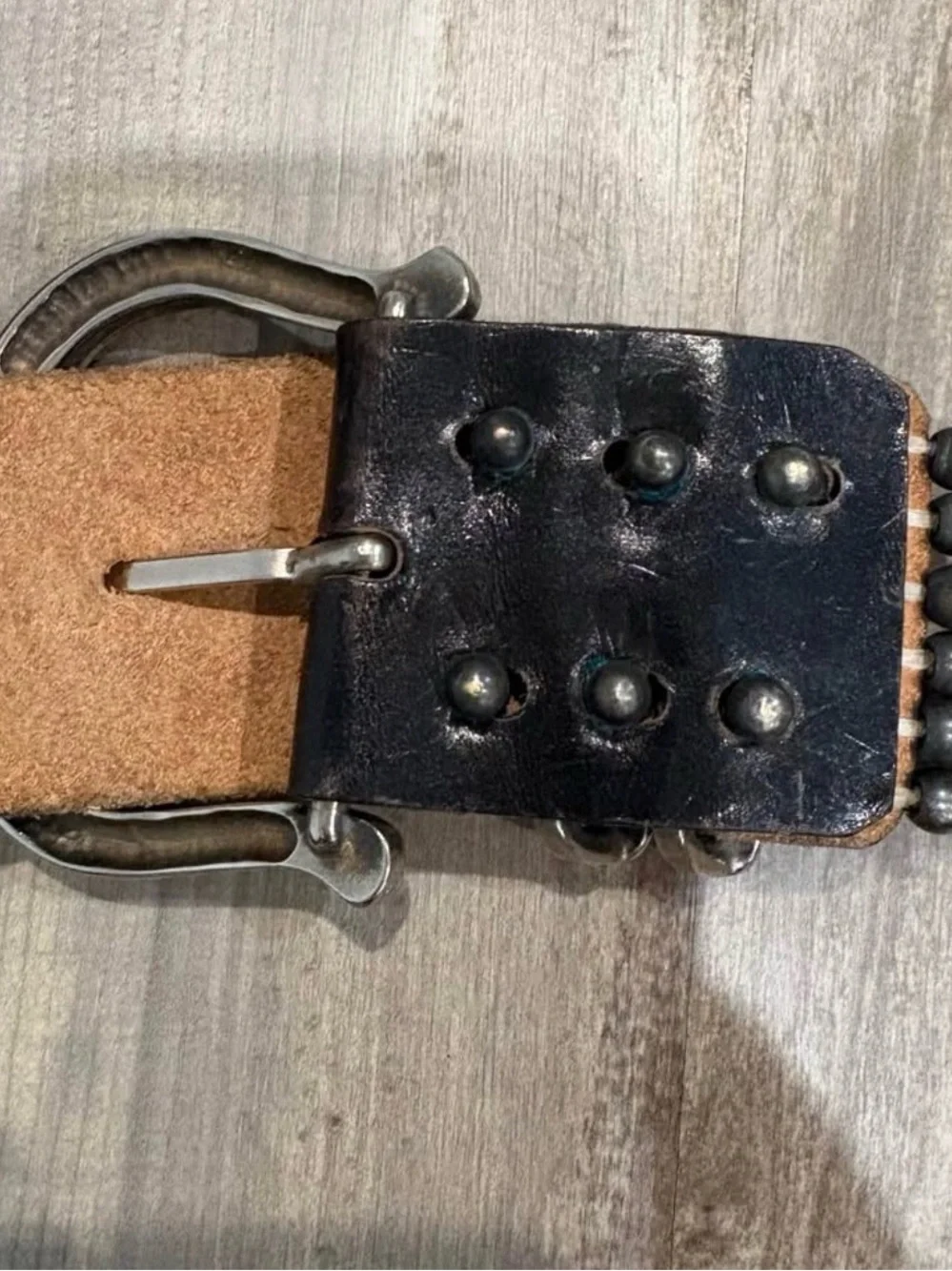 Vintage Marck Bellay Leather Sinew Bone Concho Bead Native American Belt Western